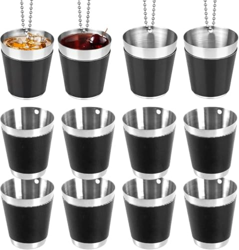 Eulihent 12 Stück Schnapsglas zum Umhängen 30ml Wiederverwendbare Schwarz Schnapsbecher Edelstahl für Hochzeitsfeiern Geburtstagsfeier Bachelorette Party