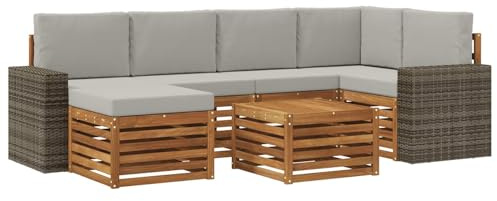 vidaXL Ecksofa Set mit Kissen 7 pcs Natürlich und Hellgrau, Outdoorsofa, modernes Ecksofa-Set, Bequeme Gartenlounge, Terrassenplatz zum Entspannen