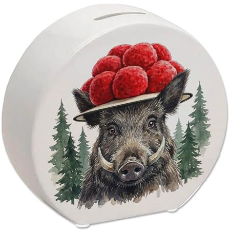 speecheese Spardose Wildschwein mit Bollenhut, Schwarzwald Spruch | Lustige Schwarzwald-Sparbüchse als Sparschwein für Kinder, Erwachsene und Fans. Bunt bedruckte Keramik mit Pfropfen.