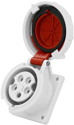 Mennekes (Unternehmen) 228 eine gerade Panel Mounted-Buchse, IP 67 Schutz, 6 Stunden Earth Position, 5 Pole, 16 A, 400 V, rot