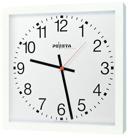 Peweta® Großraum-Wanduhr 40x40 cm, Batteriebetrieb Ballwurfsicher, Zifferblatt arabische Zahlen