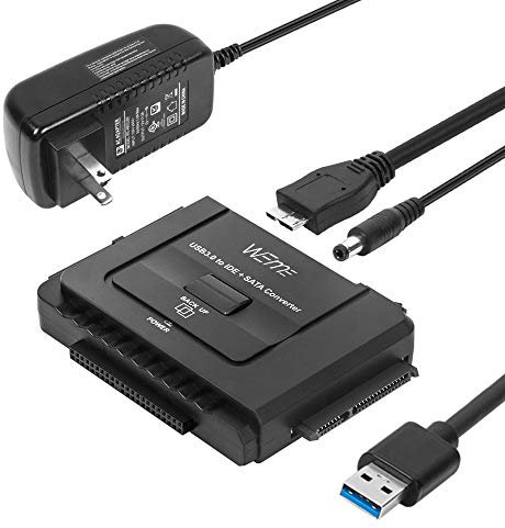 WEme Adaptador USB 3.0 a SATA/IDE con convertidor universal de disco duro 2.5/3.5 para HDD/SSD e IDE HDD compatible con 6 TB y copia de seguridad de un solo toque, incluye adaptador de corriente de 12