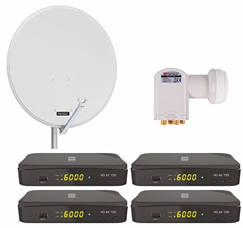 Opticum Digitale 4 Teilnehmer Satelliten-Komplettanlage (HD AX 150 HDTV-Receiver, Quad-LNB, QA 80 cm Antenne, Stahl) lichtgrau
