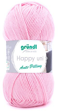 Gründl Happy uni 100% Polyacryl 1 x 100 g, Rosa | (Strick- und Häkelgarn mit wollartigem Charakter aus Anti-Pilling, 100 g / 250 m, Nadelstärke: 4 - 5, 100 g)