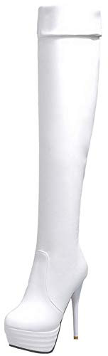 Smilice Stivali alti al ginocchio da donna con tacco a spillo, bianco, 38 EU