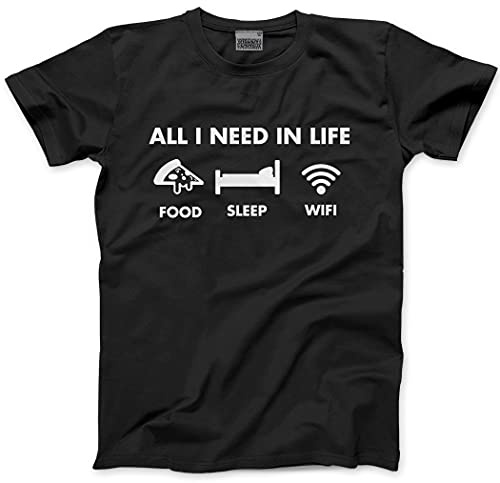 HotScamp All I Need in Life Food Sleep WiFi Unisex T-Shirt Grey XS-XL
