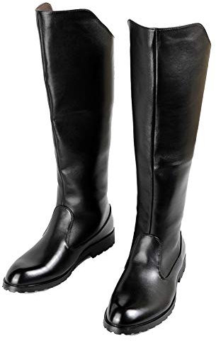 MERRYHE Stivali Alti da Combattimento in Vera Pelle da Uomo Stivali da Caviglia A metà Polpaccio con Punta A Zip Laterali Stivali da Moto Neri,Black-40