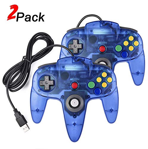 suily 2 Pack USB Controller für N64 Spiele Videospiel USB Gamepad Joystick für PC Windows MAC Linux Raspberry Pi 3 (Klares Blau)