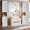 Lomadox Badezimmer Badmöbel-Set, Hochglanz weiß mit Wotan Eiche Nb., 80 cm Waschtisch-Unterschrank mit Keramik-Waschbecken, LED-Spieglschrank & 2 Hochschränke