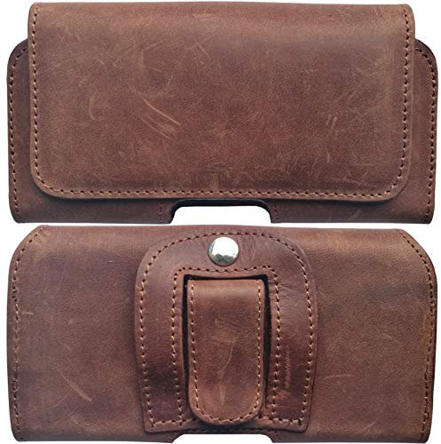 ECHT LEDER Gürtel Tasche passend für Samsung Galaxy A53 A33 A52 A51 A50 A41 A31 A30S A20 A10 S10+ S20 FE S21 FE S22 S22+ | Seiten Quer Schutz Hülle Lederhülle Gürteltasche mit Clip Schlaufe |1A Braun