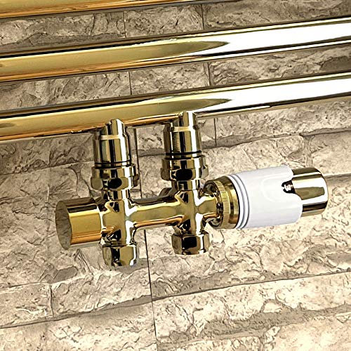 Gulfstream-Komfort MITTELANSCHLUSSGARNITUR 50MM Heizungssystem zweirohr Universal- und Eckausführung NEU Mod. (Gold Universal mit Weißem Thermostat)