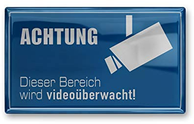 Metzler® Videoüberwachung Aufkleber mit 3D-Oberfläche und UV-beständigem Material Blau 85×50 mm kratz- und wasserfest ideal für Tür, Laden oder Grundstück langlebiger Hinweisaufkleber außen