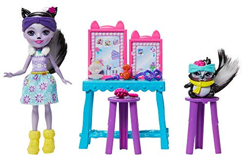 Enchantimals GJX34 - Stinktierspaß-Frisiertisch mit Sage Skunk & Caper, Spielset für endlosen Schminkspaß, Spielzeug ab 4 Jahren