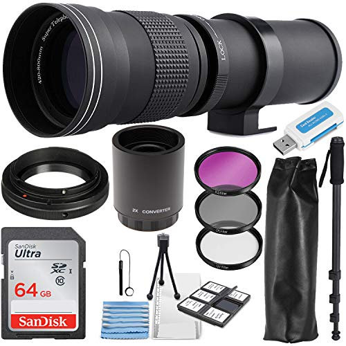 Commander Optics Super 420-800mm / 1600mm (with 2X Teleconverter) f/8 Manual Telephoto Zoom Lens for Nikon F Mount DSLR Cameras + Photo Essential Accessory Kit
