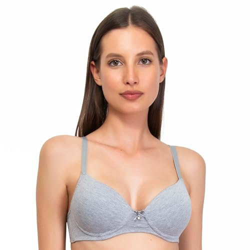 SÌèLEI, Reggiseno con Coppe Graduate Senza Ferretto, Realizzato in Cotone Biologico, 100% Naturale, Designed in Italy, Color Grigio Melange, Taglia 3B