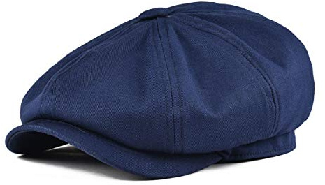 BOTVELA Men's 8 Piece Newsboy Flat Cap 100% Cotton Gatsby Ivy Golf Cabbie Hat (Navy, 7 5/8)