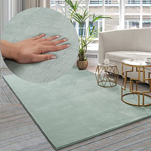the carpet Premium Moderner Hochflor Langflor Wohnzimmer Teppich, Super Soft, Kunstfell, Flauschig, Felloptik, Grün, 80 x 150 cm
