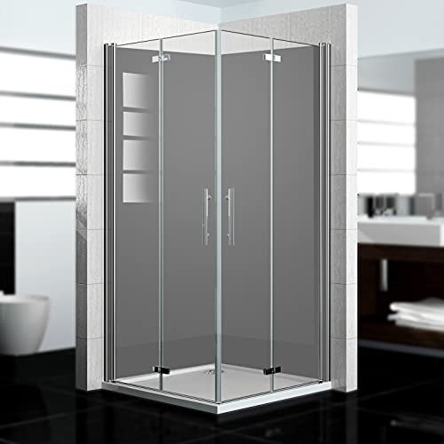 dedeco Eck-Duschrückwand wasserfest Motiv: Anthrazit V1, 2 x 90x200 cm, Badrückwand, Fliesenersatz fugenlos Wandverkleidung Duschplatte Duschrückwände aus Aluminium, Made in Germany