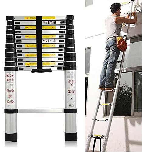 3.8M/12.5ft Aluminum Extension Folding Telescopic Loft Ladder Straight Attic Telescoping Ladders Capacity 150kg/330lb with Certificate EN 131