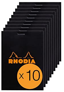 RHODIA 122009Cpack - Bloc-Notes Agrafé N°12 Black - 8,5x12 cm - Petits Carreaux - 80 Feuilles Détachables - Papier Clairefontaine Blanc 80 g/m² - Couverture en Carte Enduite - Paquet de 10 blocs