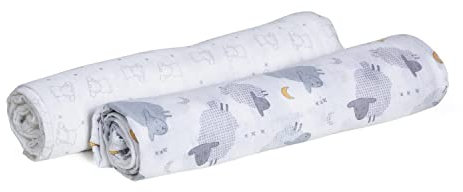 Chicco Lot de 2 langes en mousseline de coton - bear & grey sheep