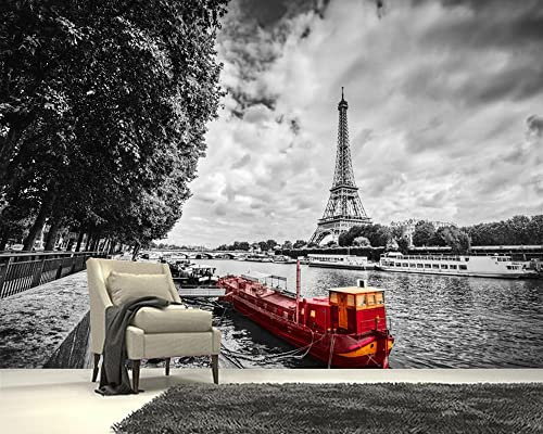 Frtmsticker Auto Adhésif Stickers 3D Muraux - Gris Arbres Tour Eiffel - Papier Peint Murales Panoramique 3D Papier Peint Personnalisé Photo Murale Cafe Tv Fond Peinture Murale 140X70Cm