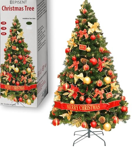 EPISENT 4 ft Artificial Christmas Tree, Full Bushy 600 Tip Green Pine Xmas with Metal Stand, Fire Retardant Reusable Indoor Decoration for Home Office Shop Displays