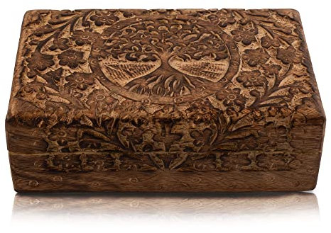 Tolles Geburtstagsgeschenke Handmade dekorative hölzerne Schmuckkiste Baum des Lebens schnitzen Schmuck Organizer Andenkenbox Schatztruhe Schmuckstück Halter Storage Lock Box Housewarming (Antique)