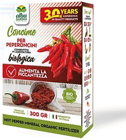 Albagarden - Concime Peperoncini Biologico - Fertilizzante Granulare Per Tutte Le Varietà - Abbondante Produzione Di Qualità Di Frutti Per Coltivazione In Vaso E Piena Terra x 300 gr