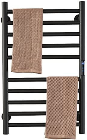 Scaldasalviette Portasciugamani Elettrico, con Timer 1-8 Ore, Scalda Asciugamani con Controllo della Temperatura, Nero Opaco 10 Barre Stendibiancheria Riscaldato A Parete,Hardwired