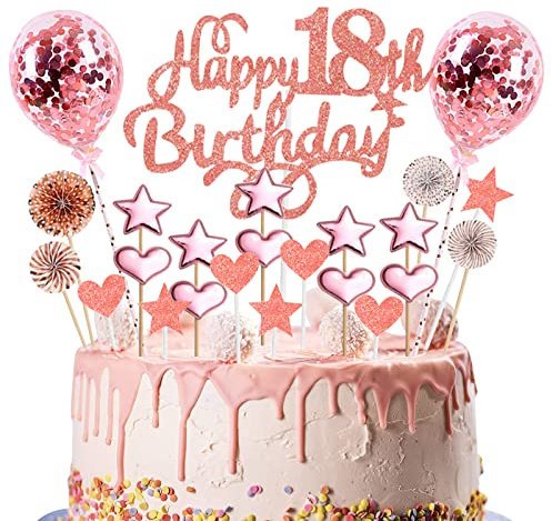 Deko 18. Geburtstag Mädchen Rosegold Tortendeko Glitzer Happy 18th Birthday Cake Topper für 18 Jahre Alt Geburtstagsparty Kuchen Kuchendeckel Cupake Topper Party Dekoration