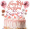 Happy 18th Birthday Cake Topper Rose Gold Glitter Age 18 Birthday Cupcake Topper Kit with Star Heart Paper Fan Balloon Romantic Cake Pick Decorations for Girls Her Eighteen Years Old Anniversary Party