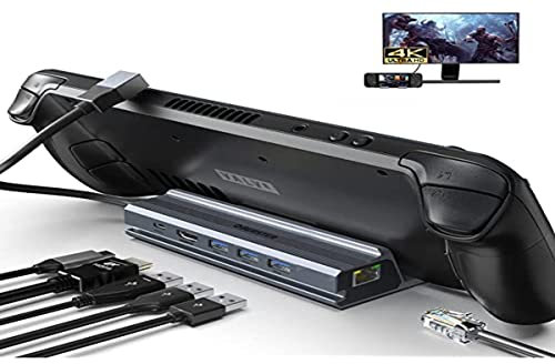 6-in-1 Docking station per Steam Deck, HUB USB C per Steam Deck con HDMI 2.0 4K@60Hz, 3 USB 3.0, 100W PD, Gigabit Ethernet, docking station Hub USB C compatibile con Valve Steam Deck