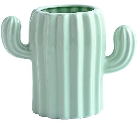 YOSCO Pot à crayons en céramique en forme de cactus mignon pour bureau pour enfants, décoration de bureau, accessoires de bureau (vert)