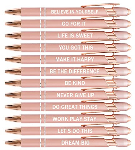 PASISIBICK 12 Pieces Rose Gold Inspirational Motivational Quotes Snarky Screen Touch Stylus Ballpoint Pens, Office Encouraging Scriptures, Black Ink (Rose Gold,Motivational)