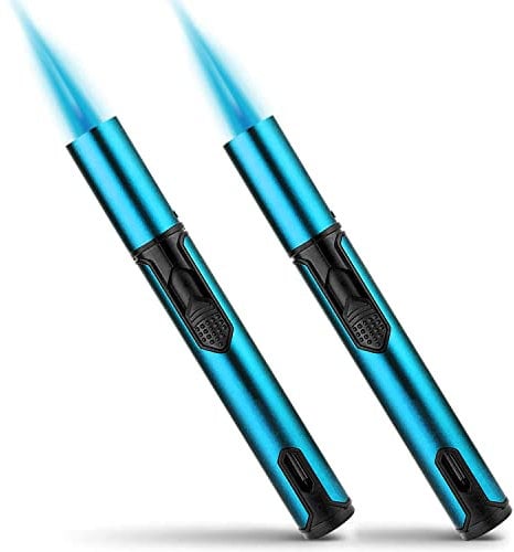 Bbsisgo 2 Pack Jet Flame Gas Lighter, 6.0 Inch with Visible Fuel Window, Refillable Windproof Butane Lighter for BBQ, Stove, Candle, Kitchen Cooker, Hobs, Blue (Sold without Gas)