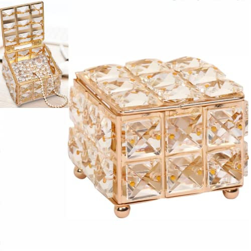 Kristall Kosmetischer Aufbewahrungsbehälter,Kristall Kosmetikbox,Kosmetik Make-up Organizer,Kleine Kosmetikbox mit Deckel für Schminktisch, Badezimmer(Golden)