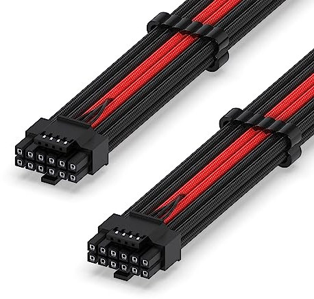 EZDIY-FAB 16AWG PCI-e 5.0 12VHPWR PSU Sleeved Cable, 600W 12+4 Pin Male to 12+4 Pin Male Cable for RTX 3090Ti/4070Ti/4080/4090, 60cm/23.62in-Black Red