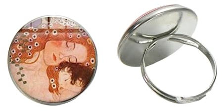 FELIXWASH Fashion Gustav Klimt The Kiss Ring, Kuppel, Glaskunst, Bildring, Foto, handgefertigter Schmuck, verstellbare Größe, Ringe für Mädchen und Frauen