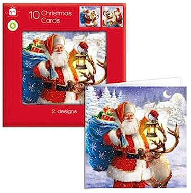 Giftmaker Weihnachtskarten, quadratisch, für Familie, Freunde, 2 Designs, traditioneller Weihnachtsmann, 10 Stück