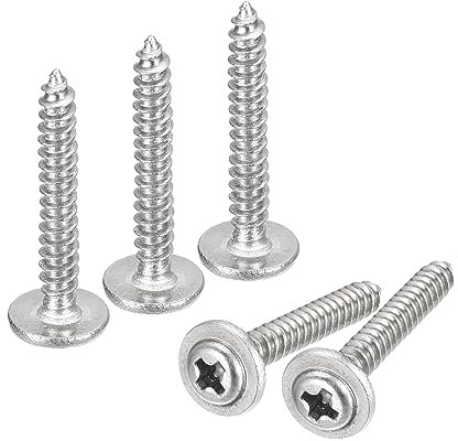 sourcing map ST2.6x16mm Phillips Pan Head Self-tapping Screw with Washer, 100pcs - 304 Stainless Steel Wood Screw Full Thread (Silver)