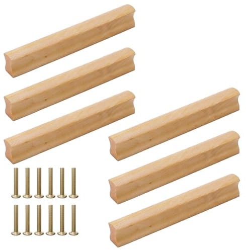 TESSTSY 6 Piezas Tiradores Madera de Muebles, Tiradores para Cajones Armarios Cocina Madera, Madera de la Manija del Gabinete, Tiradores Cajones Madera con Tornillos de Montaje para Muebles (128 mm)
