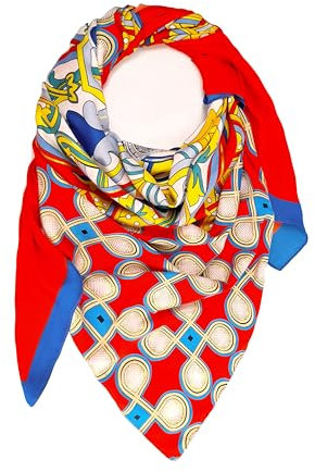 GLORIS Damen Tuch Schal Rot Blau mit auffälligem buntes Muster - Halstuch, Kopftücher, Hijab - Perfekt für Frühling Herbst und Winter - viskose 135 * 135 cm.
