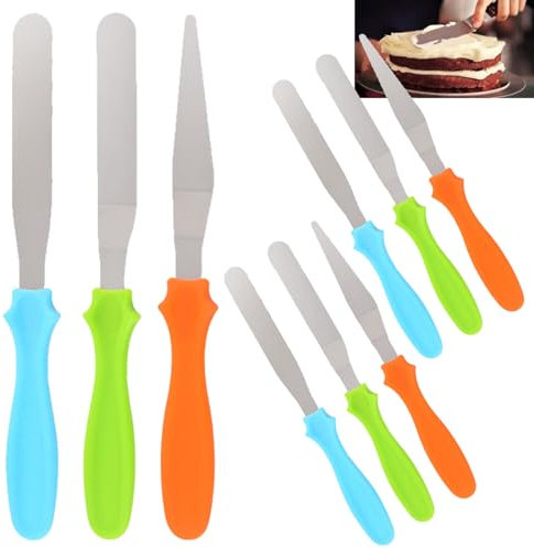 DKDDSSS 9PCS Professional Stainless Steel Angled Icing Spatula, Baking Cake Decorating Palette Knife, Frosting Spatula with Plastic Handle for Cake Decorating Pastry Baking Kitchen
