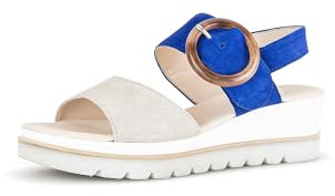 Gabor Damen Keilsandalen, Frauen Sandalen,Keilsandaletten,Wedge-Heel,bequem,flach,Sommerschuhe,Freizeitschuhe,leinen/royal,38 EU / 5 UK