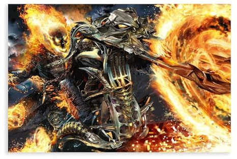AmAzwi Ghost Rider Classic Art Poster 12 Leinwand Poster Wandkunst Dekor Druck Bild Gemälde für Wohnzimmer Schlafzimmer Dekoration Unrahmen: 30 x 45 cm