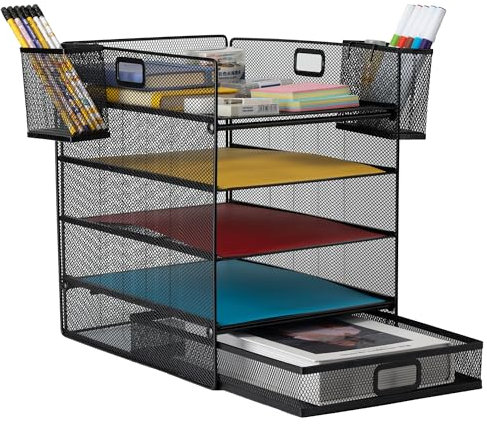 ZNMYDMT Schreibtisch-Organizer-Set mit 5 Etagen, Metall-Papiersortierer für Briefe/A4, Schwarz