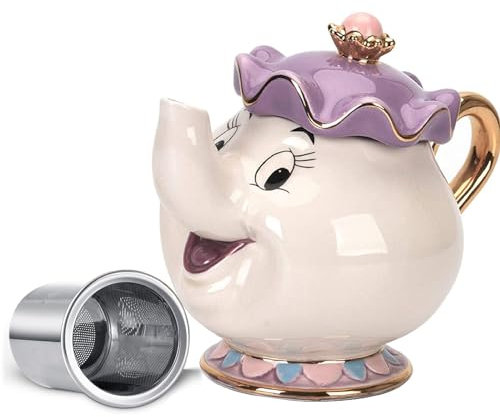 Mrs Potts Teekanne, Porzellan-Teekanne mit Teesieb und Deckel, Die Schöne und das Biest, Teekanne Mrs Potts, Keramik-Teekanne, 540 ml, Weiß