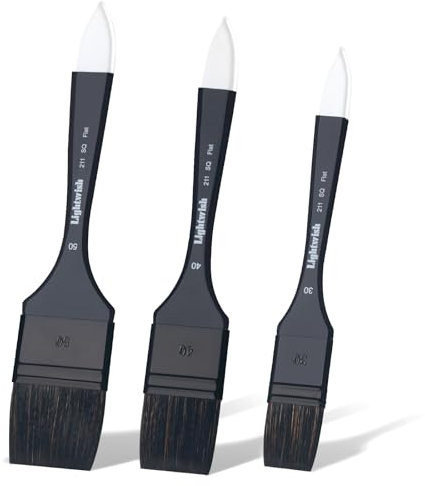 LIGHTWISH Set di pennelli piatti per acquerello, acrilico, guazzo, pittura ad olio, grandi artisti, scoiattoli, forniture per adulti, professionisti, 3 pezzi (30/40/50 mm)