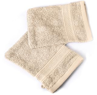 Komfortec 2er Waschlappen Set, 2X Waschhandschuhe, 100% Weiche Baumwolle, Frottee, Schnelltrocknend, 16x21 cm, Beige